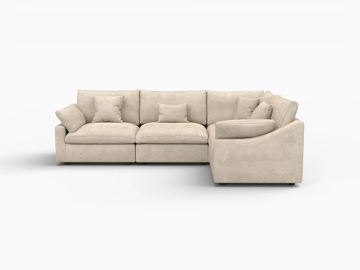 Deluxe Slope Cloud Sectional Sofa Covers | Khaki Chenille and Linen Sofa Cover for 4-Seater — product view 1