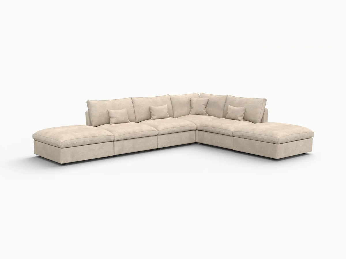 Deluxe Slope Cloud Sectional Sofa Covers | Khaki Chenille and Linen Sofa Cover for 4-Seater with 2-Ottomans — product view 2