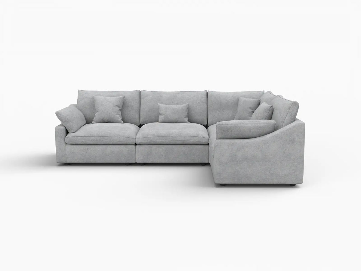 Deluxe Slope Cloud Sectional Sofa Covers | Light Grey Chenille and Linen Sofa Cover for 4-Seater — product view 1