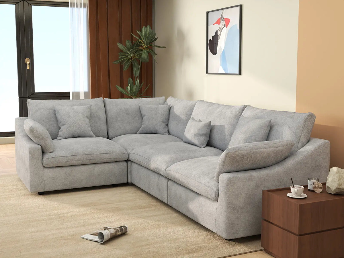 Deluxe Slope Cloud Sectional Sofa Covers | Light Grey Chenille and Linen Sofa Cover for 4-Seater — product view 4