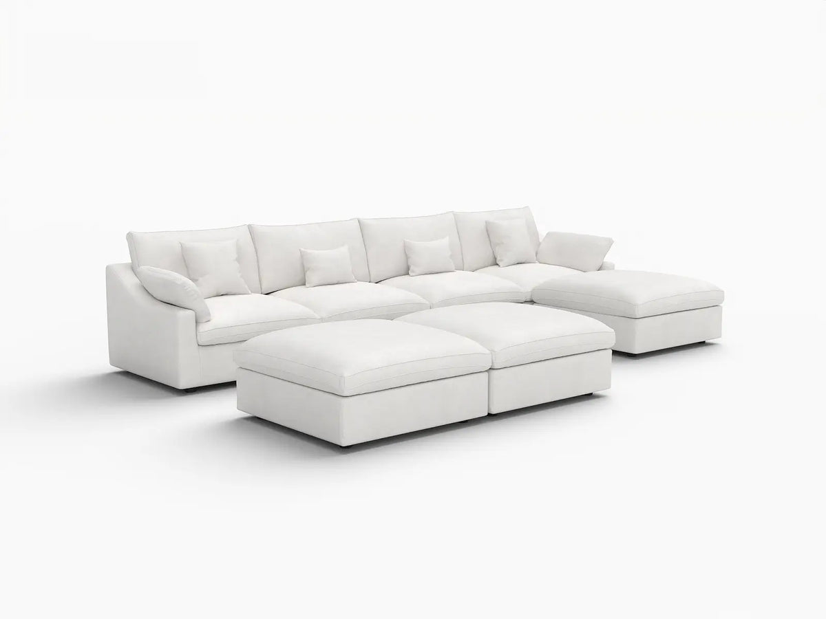 Deluxe Slope Cloud Sectional Sofa Covers | White Chenille and Linen Sofa Cover for 4-Seater with 3-Ottomans — product view 2