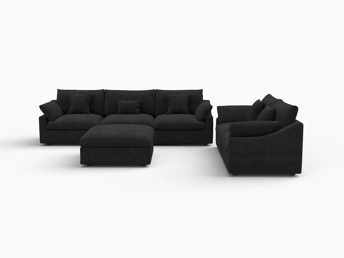 Deluxe Slope Cloud Sectional Sofa Covers | Black Chenille and Linen Sofa Cover for 5-Seater with 1-Ottoman — product view 1
