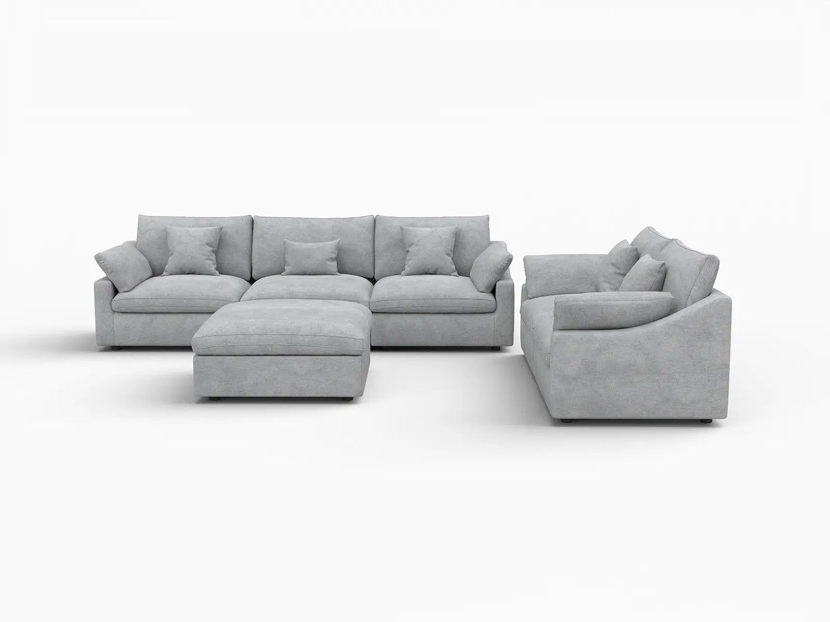 Deluxe Slope Cloud Sectional Sofa Covers | Light Grey Chenille and Linen Sofa Cover for 5-Seater with 1-Ottoman — product view 1