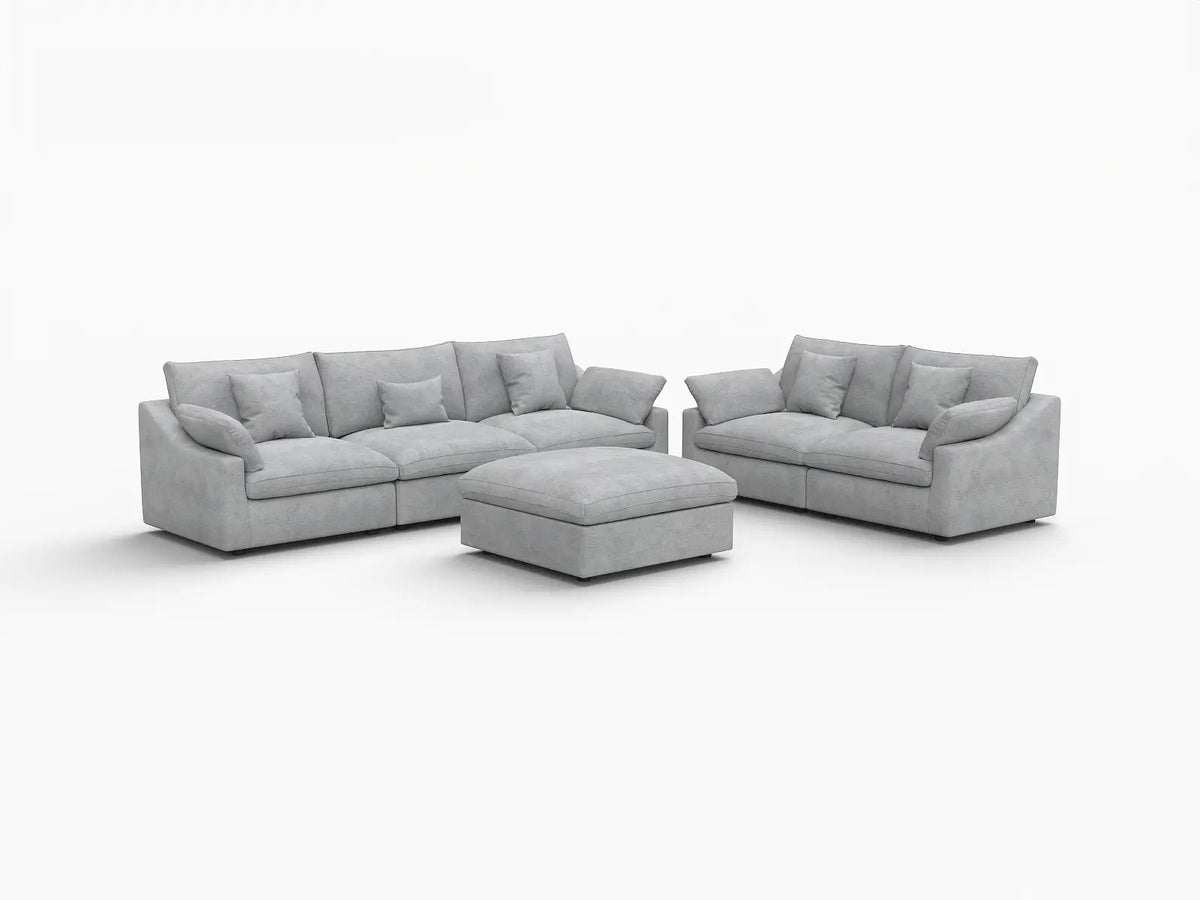 Deluxe Slope Cloud Sectional Sofa Covers | Light Grey Chenille and Linen Sofa Cover for 5-Seater with 1-Ottoman — product view 2