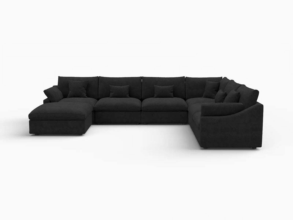 Deluxe Slope Cloud Sectional Sofa Covers | Black Chenille and Linen Sofa Cover for 6-Seater with 1-Ottoman — product view 1