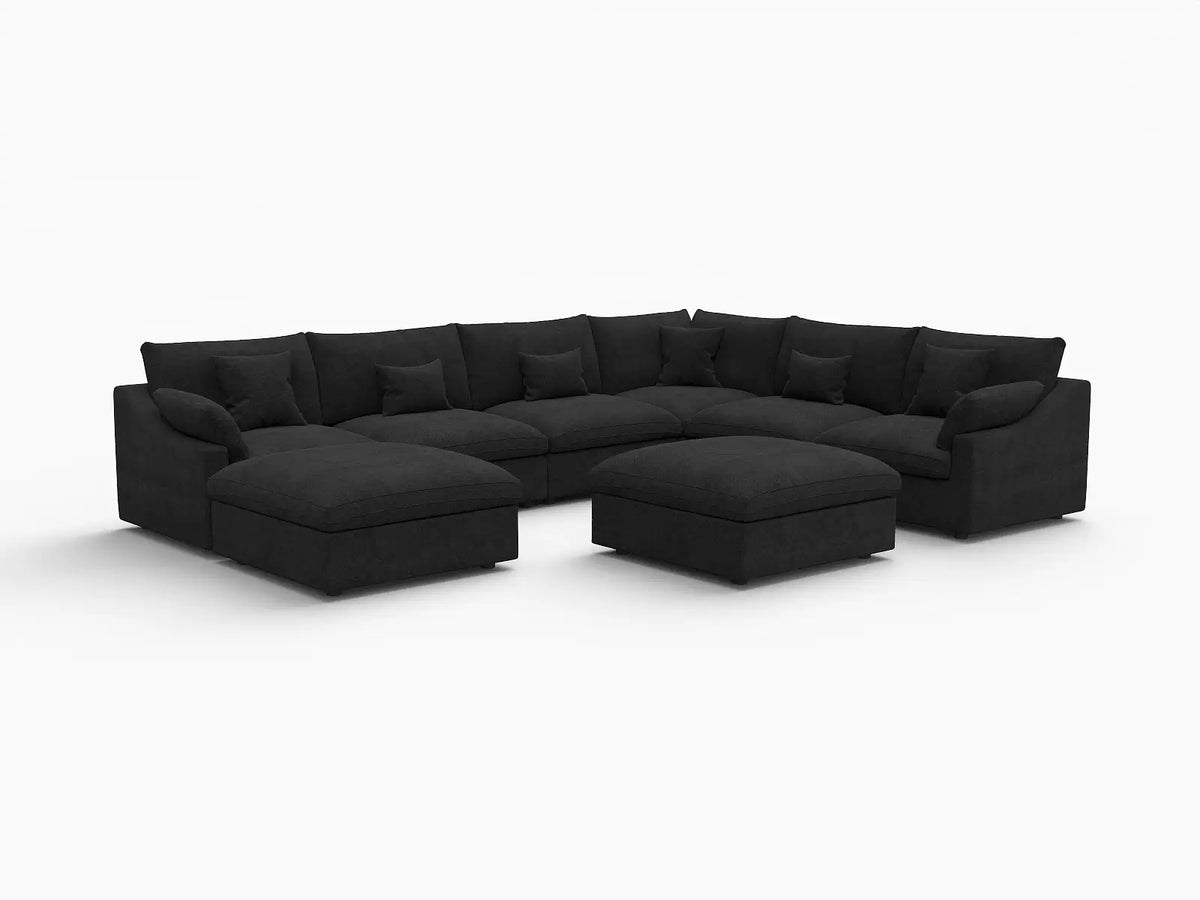 Deluxe Slope Cloud Sectional Sofa Covers | Black Chenille and Linen Sofa Cover for 6-Seater with 2-Ottomans — product view 2