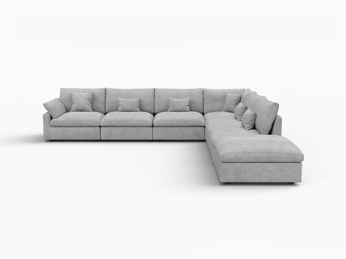 Deluxe Slope Cloud Sectional Sofa Covers | Light Grey Chenille and Linen Sofa Cover for 6-Seater with 1-Ottoman — product view 1