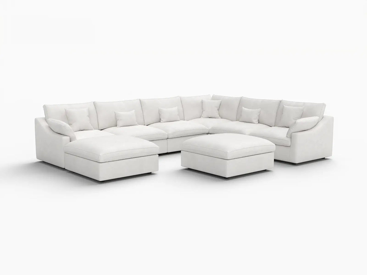 Deluxe Slope Cloud Sectional Sofa Covers | White Chenille and Linen Sofa Cover for 6-Seater with 2-Ottomans — product view 2