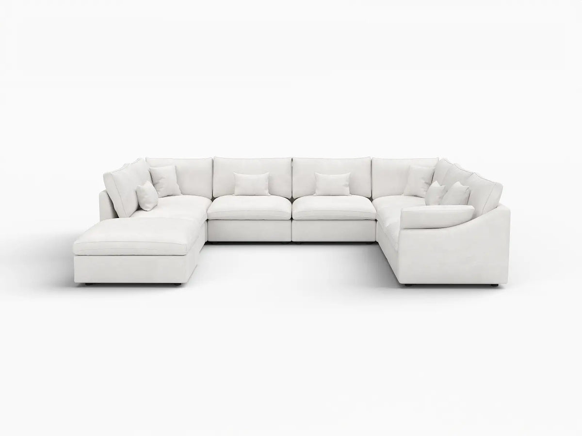 Deluxe Slope Cloud Sectional Sofa Covers | White Chenille and Linen Sofa Cover for 7-Seater with 1-Ottoman — product view 1