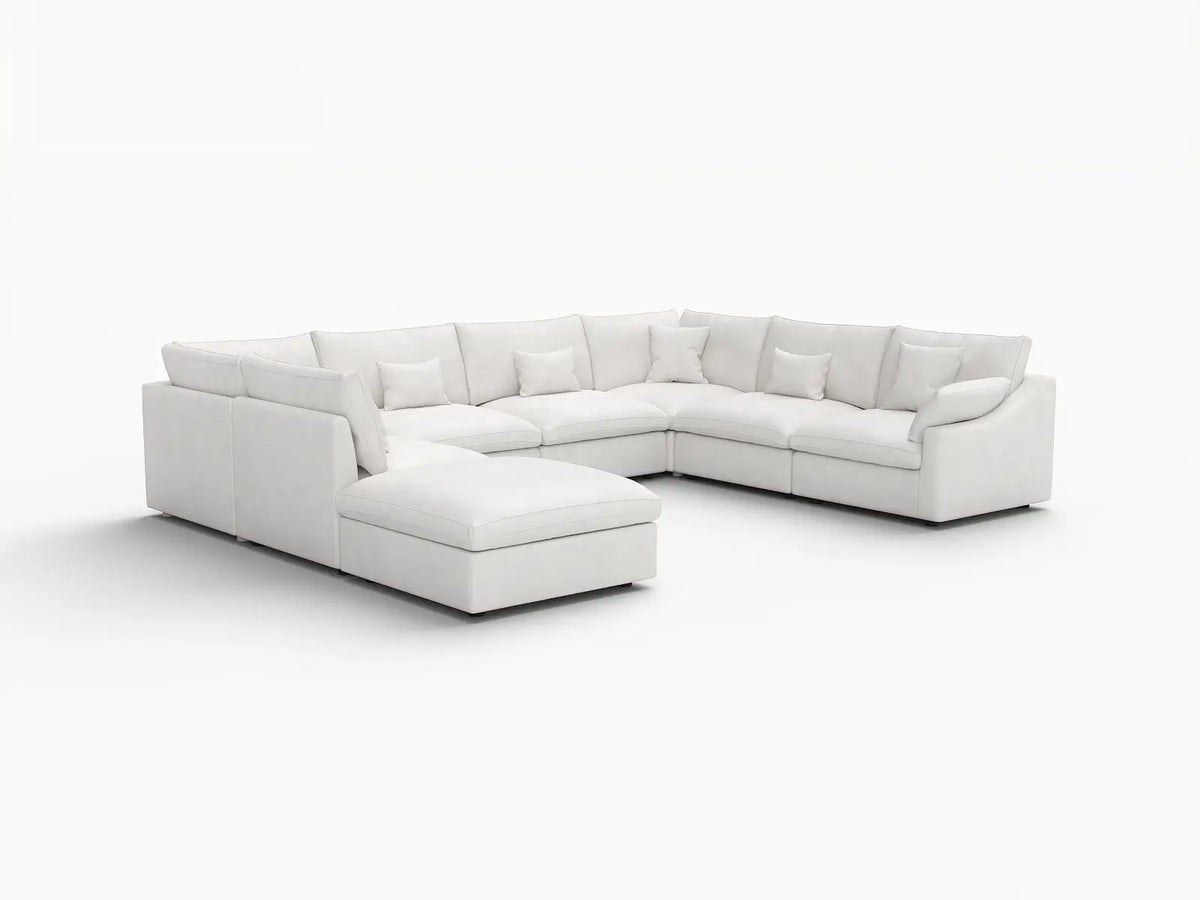 Deluxe Slope Cloud Sectional Sofa Covers | White Chenille and Linen Sofa Cover for 7-Seater with 1-Ottoman — product view 2