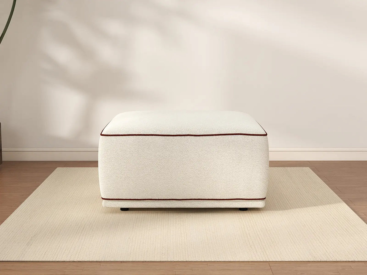 Deluxe Cloud Beige Small Space Ottoman | 1-Piece (Includes 1 Ottoman), Bouclé Sherpa-Like Fabric, Easy To Clean — product view 1
