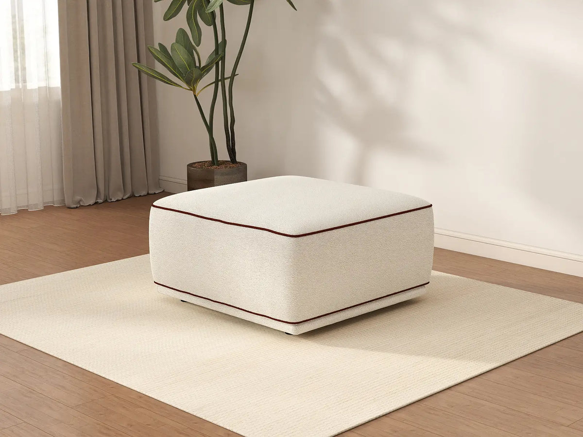 Deluxe Cloud Beige Small Space Ottoman | 1-Piece (Includes 1 Ottoman), Bouclé Sherpa-Like Fabric, Easy To Clean — product view 2