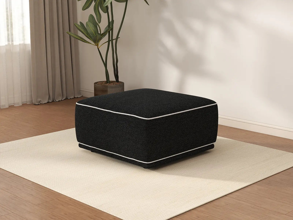 Deluxe Cloud Black Small Space Ottoman | 1-Piece (Includes 1 Ottoman), Bouclé Sherpa-Like Fabric, Easy To Clean — product view 2