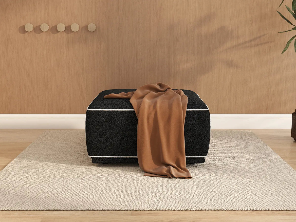 Deluxe Cloud Black Small Space Ottoman | 1-Piece (Includes 1 Ottoman), Bouclé Sherpa-Like Fabric, Easy To Clean — product view 3