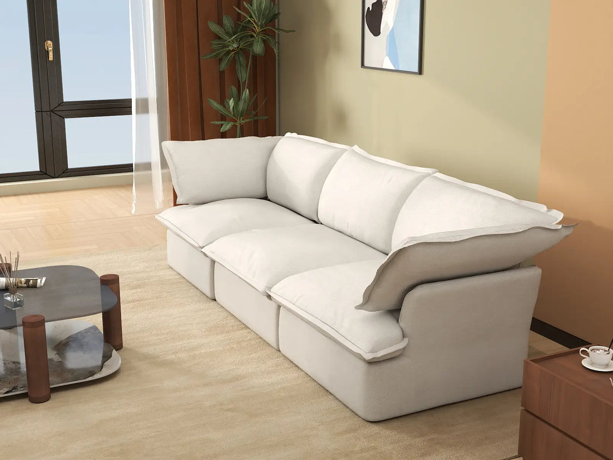 Deluxe Linen Cloud Sectional Sofas Covers | White Cotton and Linen Sofa Covers for 3-Seater — product view 4