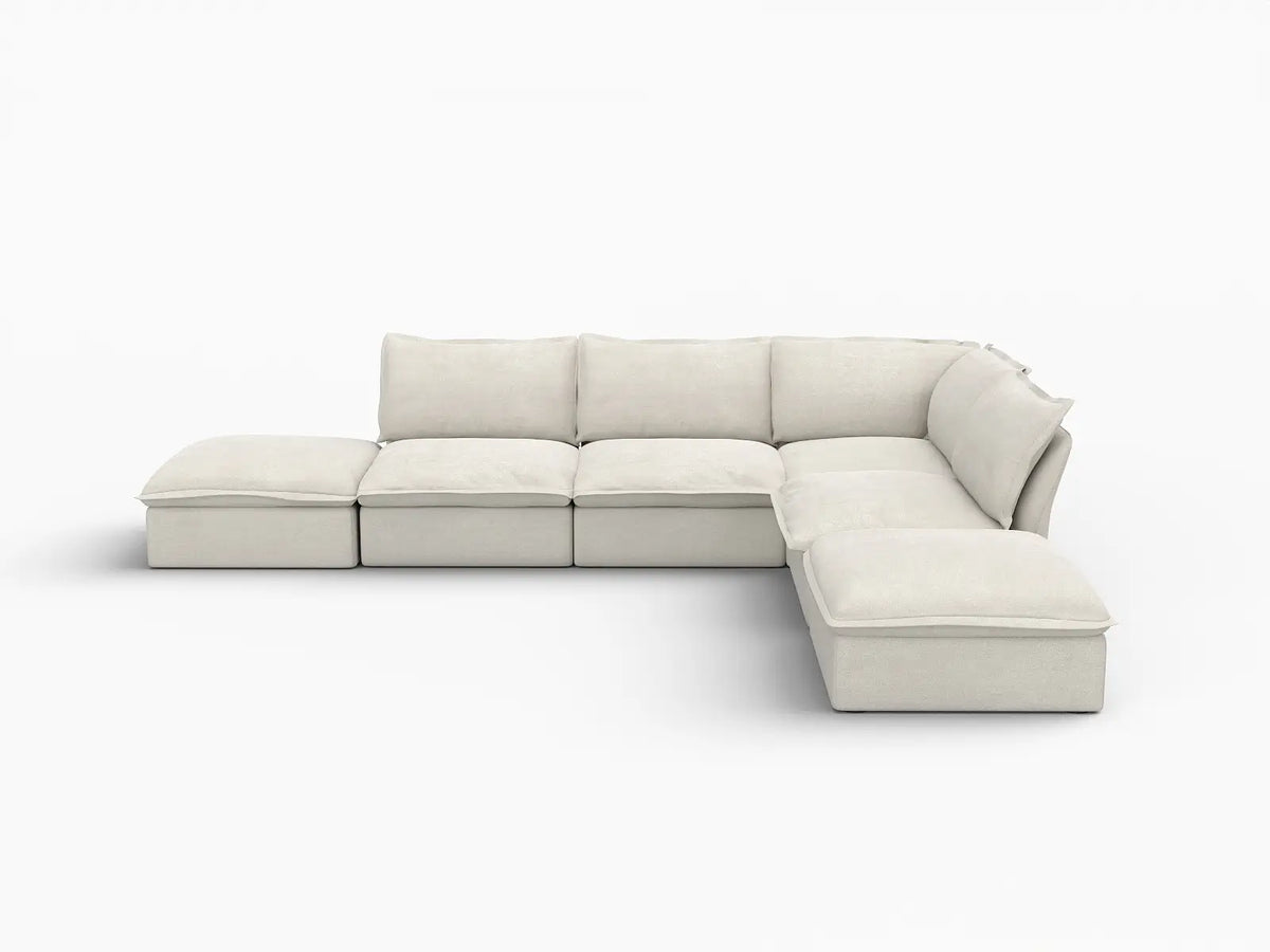 Deluxe Linen Cloud Sectional Sofas Covers | Beige Linen and Cotton Sofa Cover for 4-Seater with 2-Ottoman — product view 1