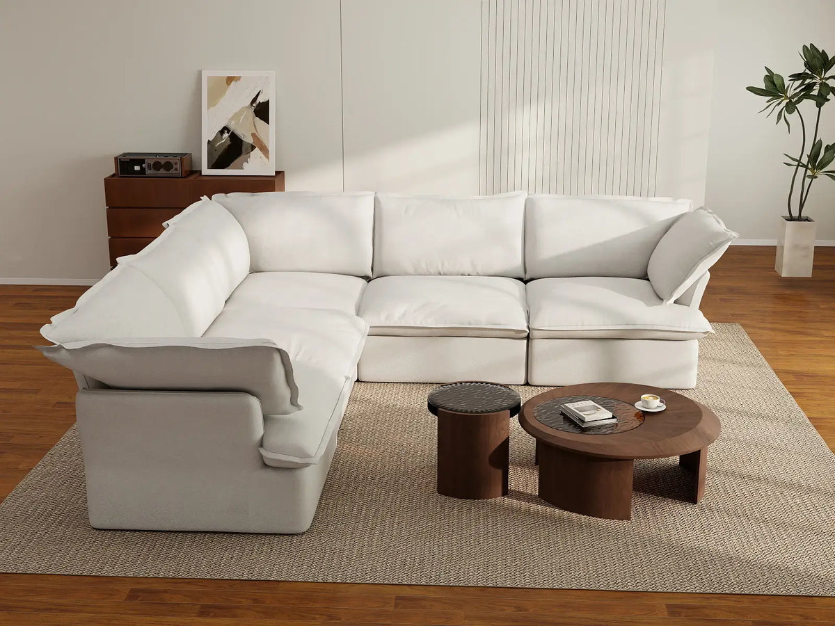 Deluxe Linen Cloud Sectional Sofas Covers | White Cotton and Linen Sofa Covers for 5-Seater — product view 4