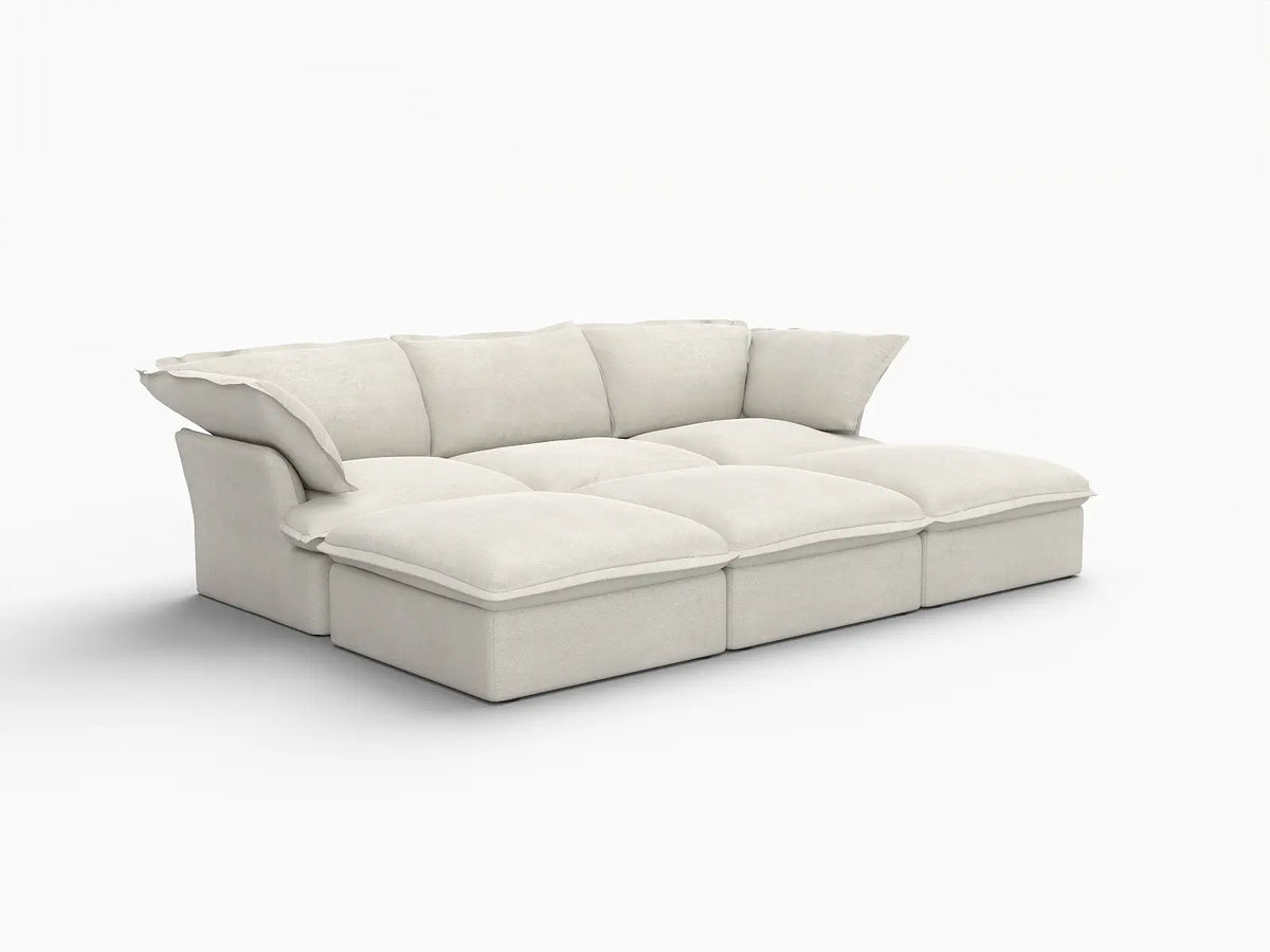 Deluxe Linen Cloud Sectional Sofas Covers | Beige Linen and Cotton Sofa Cover for 3-Seater with 3-Ottoman — product view 2