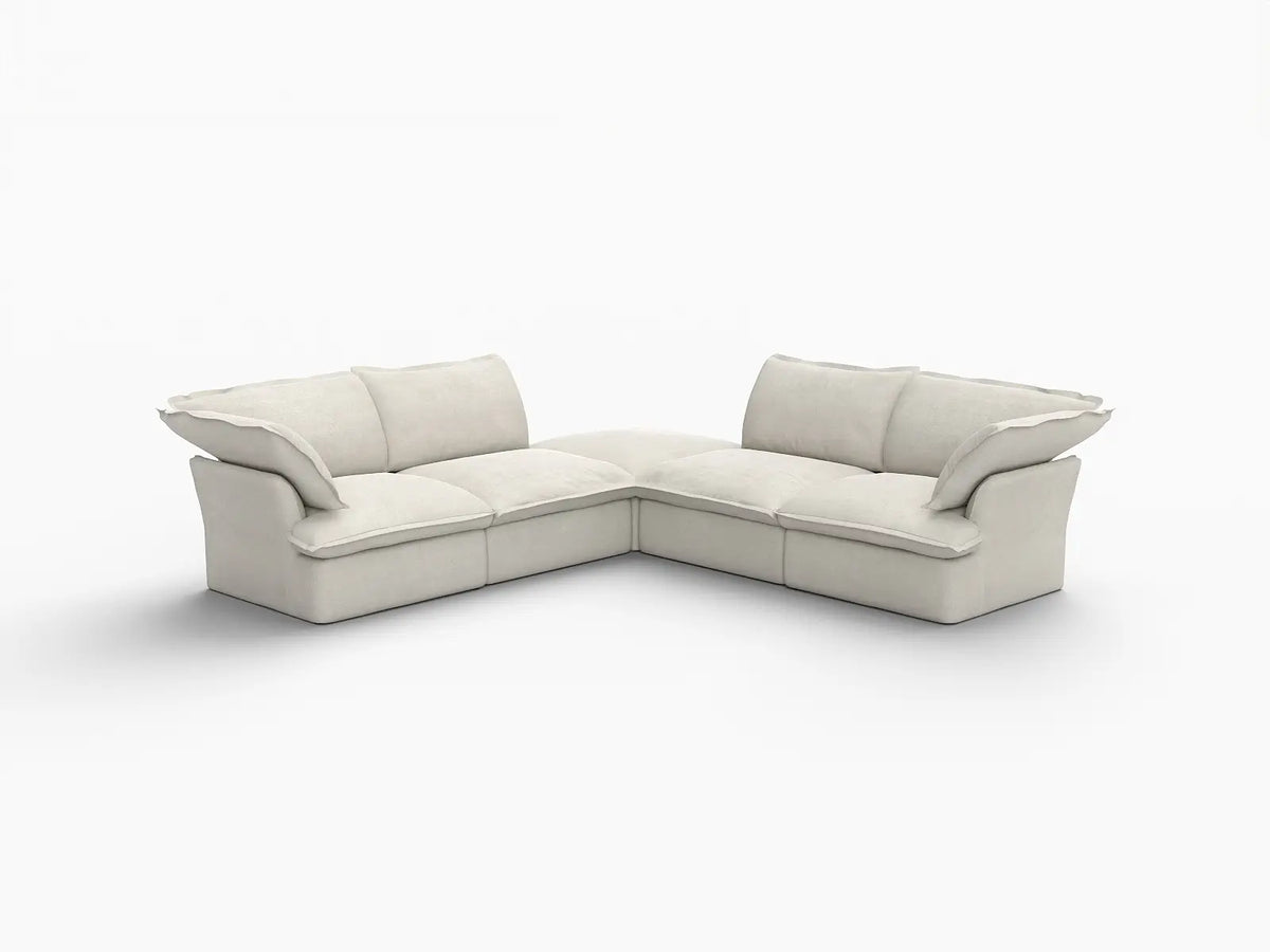 Deluxe Linen Cloud Sectional Sofas Covers | Beige Linen and Cotton Sofa Cover for 4-Seater with 1-Ottoman — product view 2