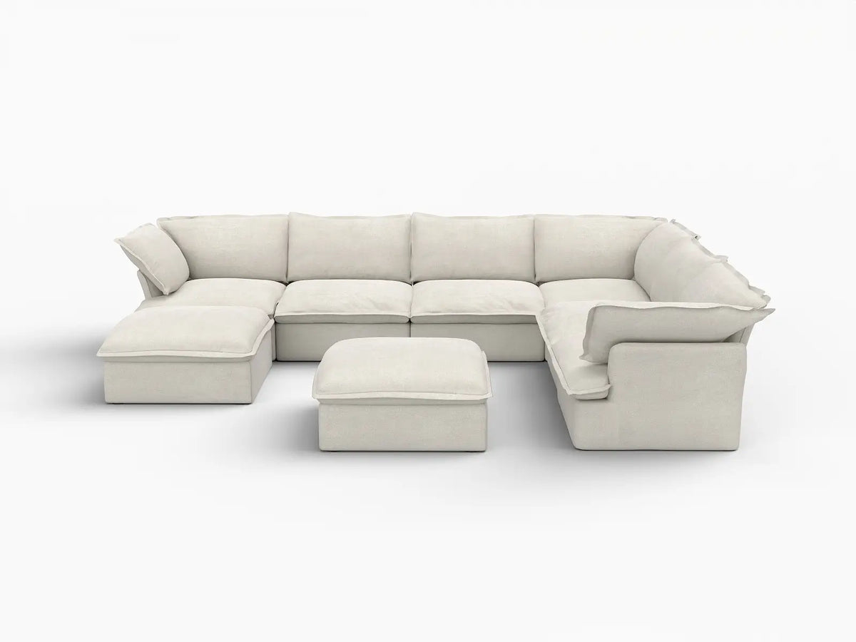Deluxe Linen Cloud Sectional Sofas Covers | Beige Linen and Cotton Sofa Cover for 6-Seater with 2-Ottoman — product view 1