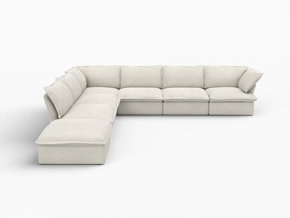 Deluxe Linen Cloud Sectional Sofas Covers | Beige Linen and Cotton Sofa Cover for 6-Seater with 1-Ottoman — product view 1