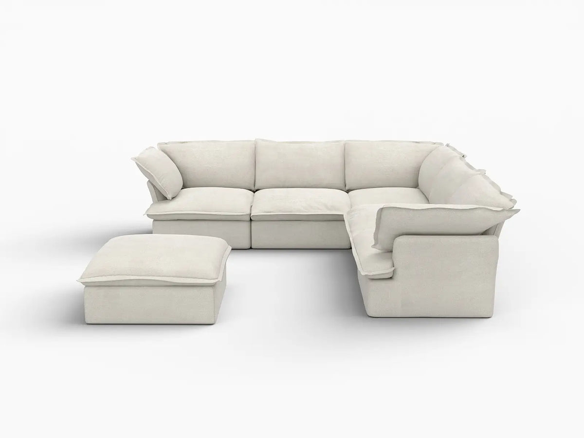 Deluxe Linen Cloud Sectional Sofas Covers | Beige Linen and Cotton Sofa Cover for 5-Seater with 1-Ottoman — product view 1