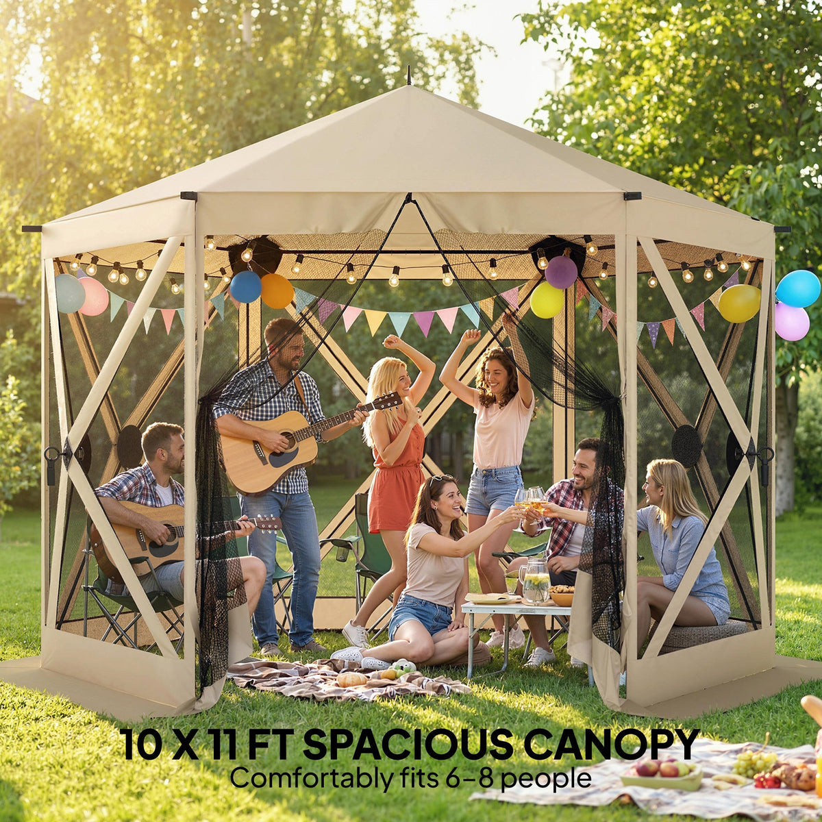 10' x 11' Pop Up Gazebo Screen Tent with Mesh Netting, Beige — product view 7