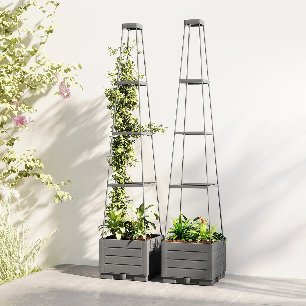 2 Pack Raised Garden Beds with Trellis & Drainage Tray, 28 x 28 x 140 cm — product view 3