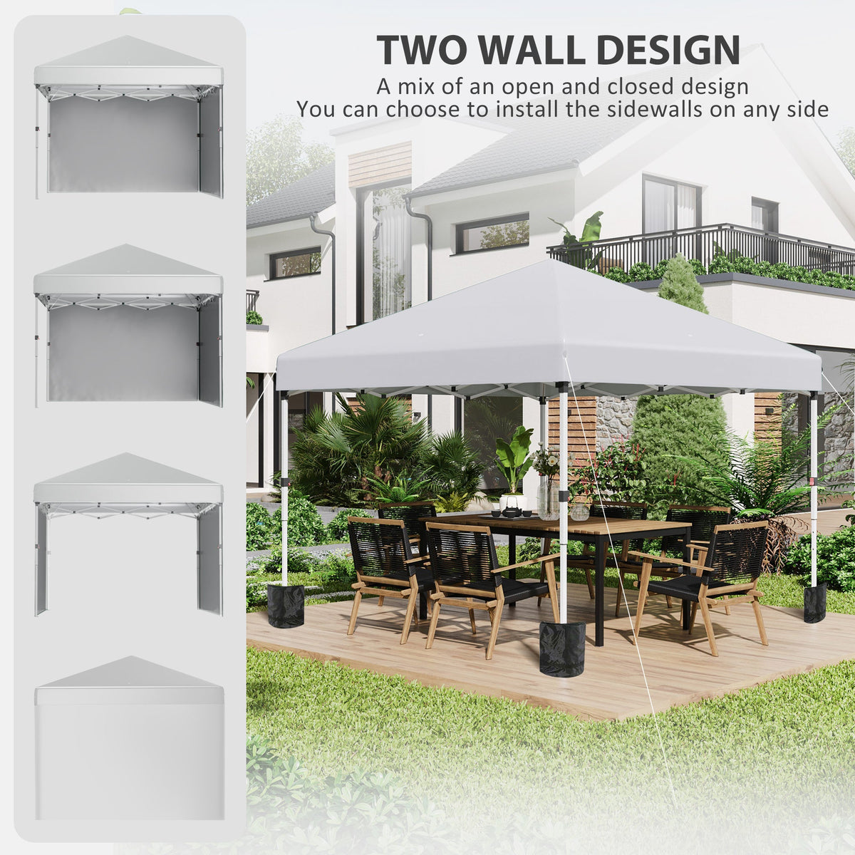 3 x 3m Pop Up Gazebo with 2 Sidewalls, Weight Bags & Wheeled Bag, White — product view 6