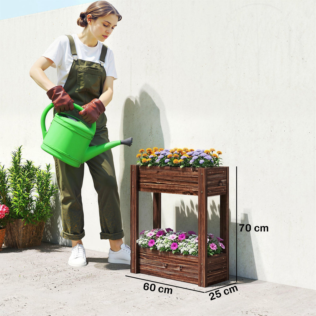 2-Tier Wooden Raised Planter with Liner, 60 x 25 x 70 cm — product view 5