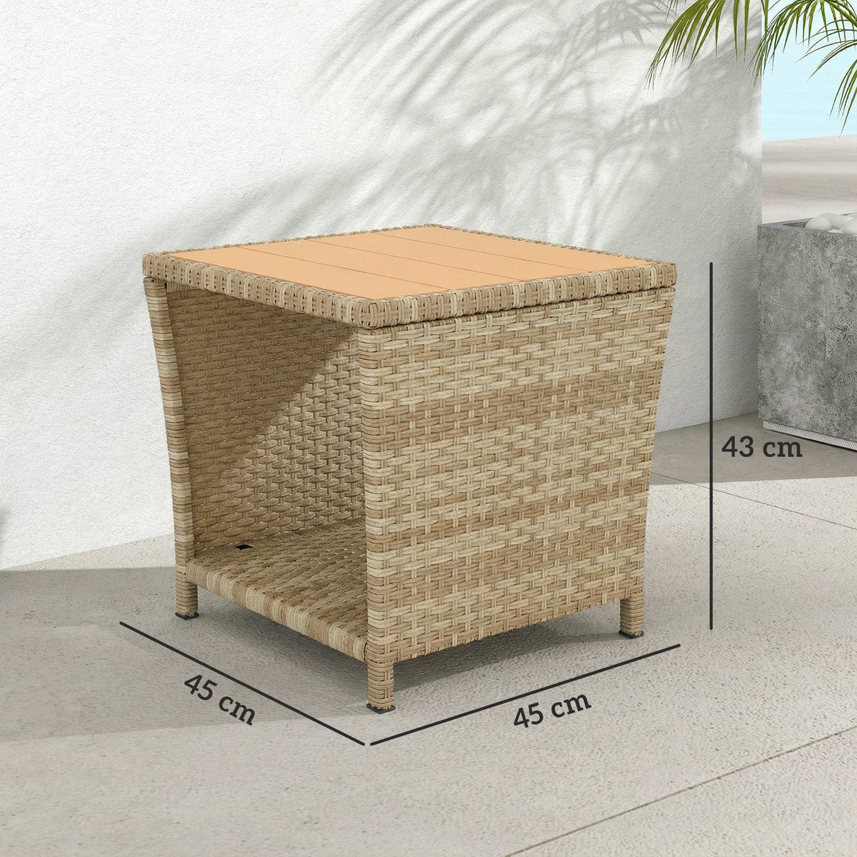 2-Tier PE Rattan Side Table with Storage Shelf, Khaki — product view 5
