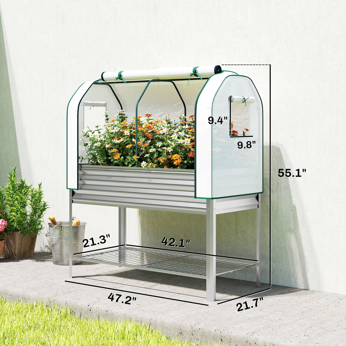 Galvanized Raised Garden Bed with Greenhouse Cover, Silver — product view 5