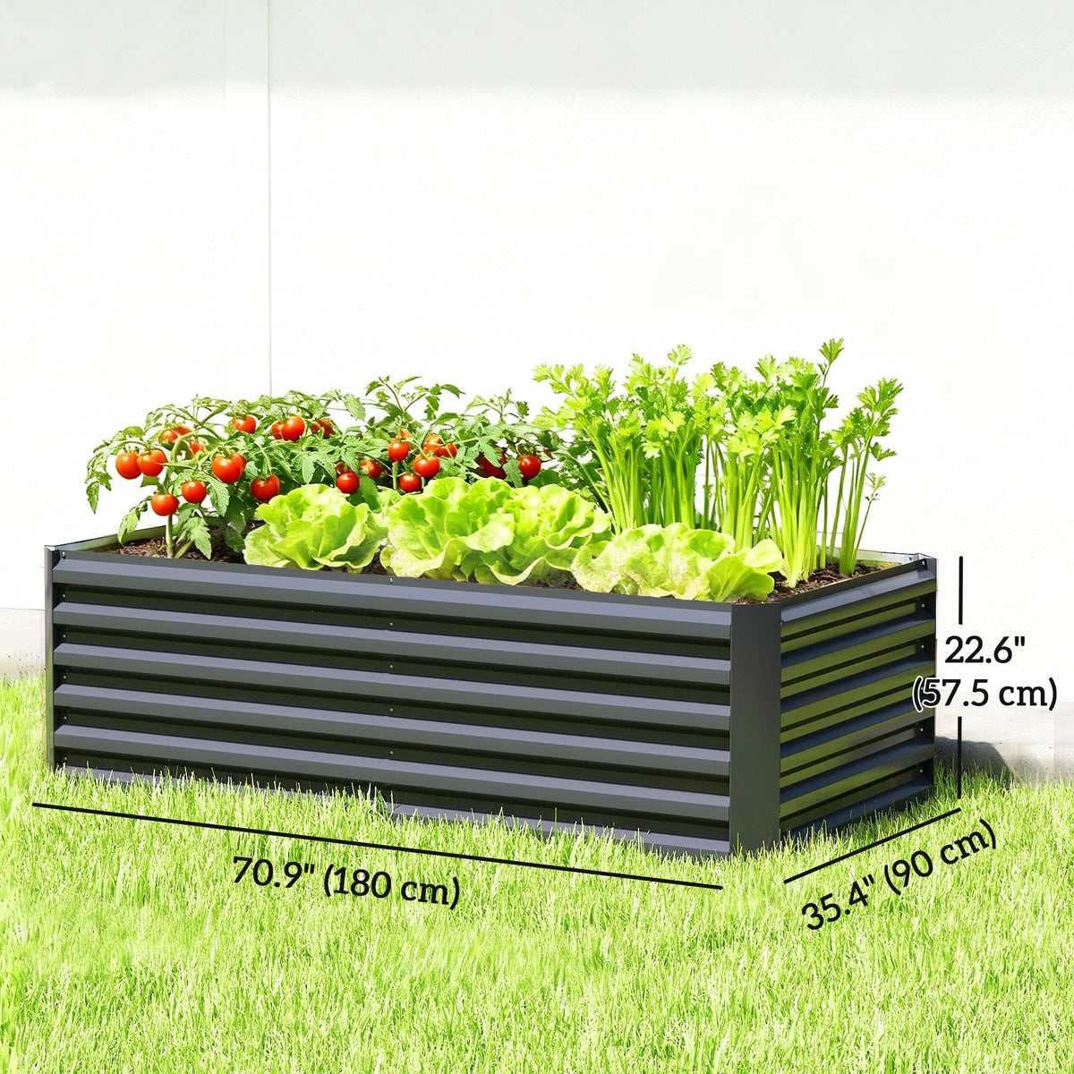 6' x 3' x 2' Galvanized Raised Garden Bed for Vegetables, Dark Grey — product view 5