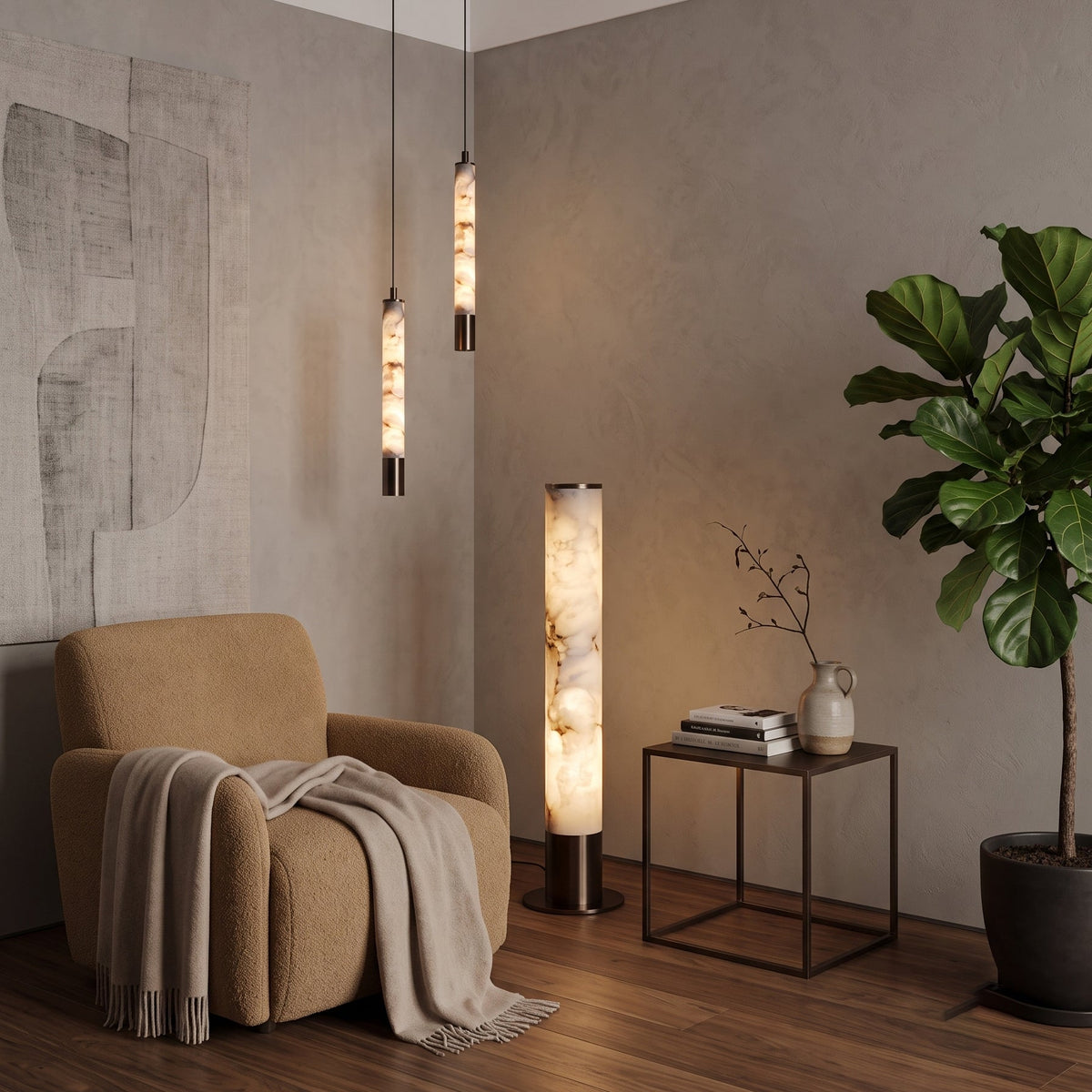 Dyad Cylinder Alabaster Pendant Lamp — product view 6