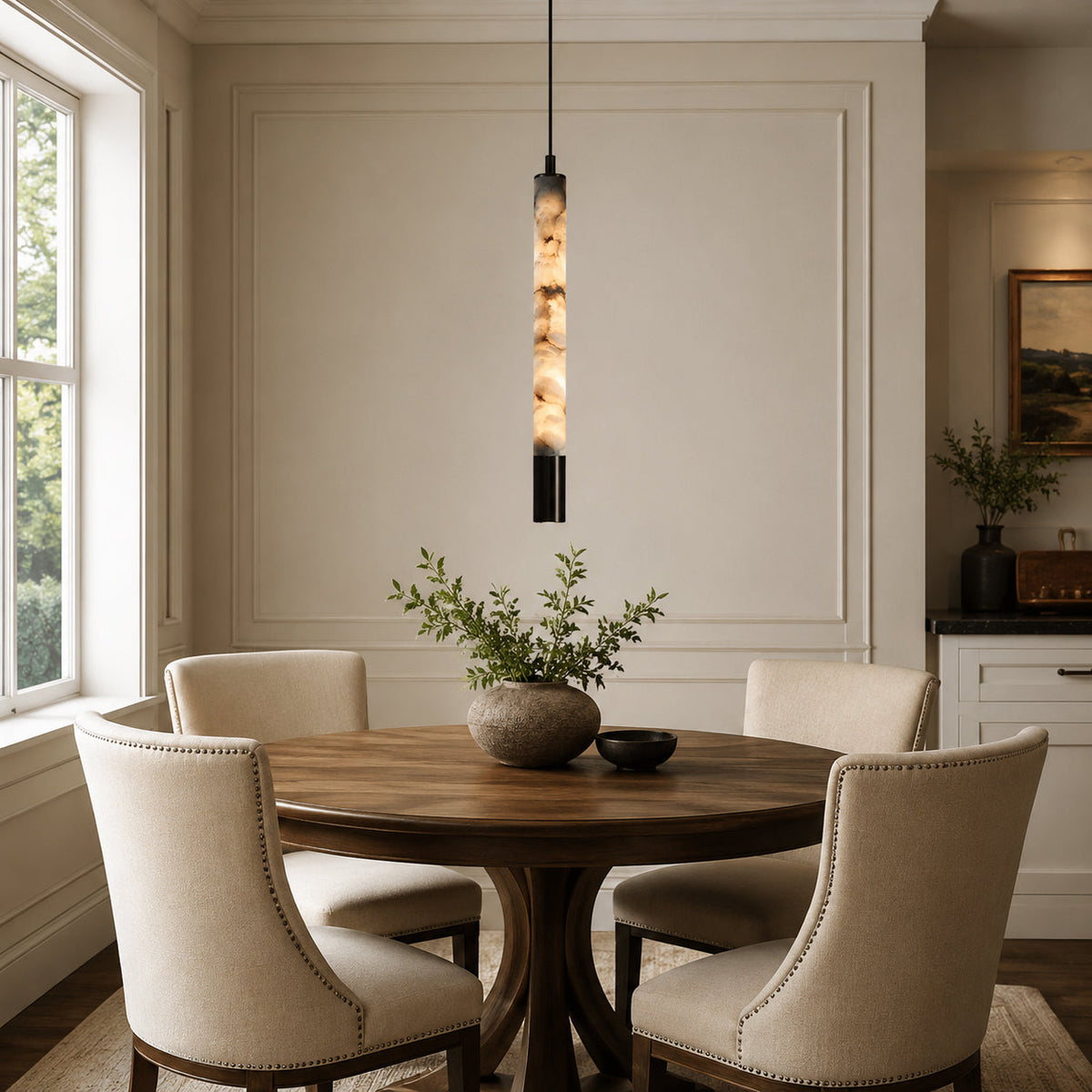 Dyad Cylinder Alabaster Pendant Lamp — product view 4