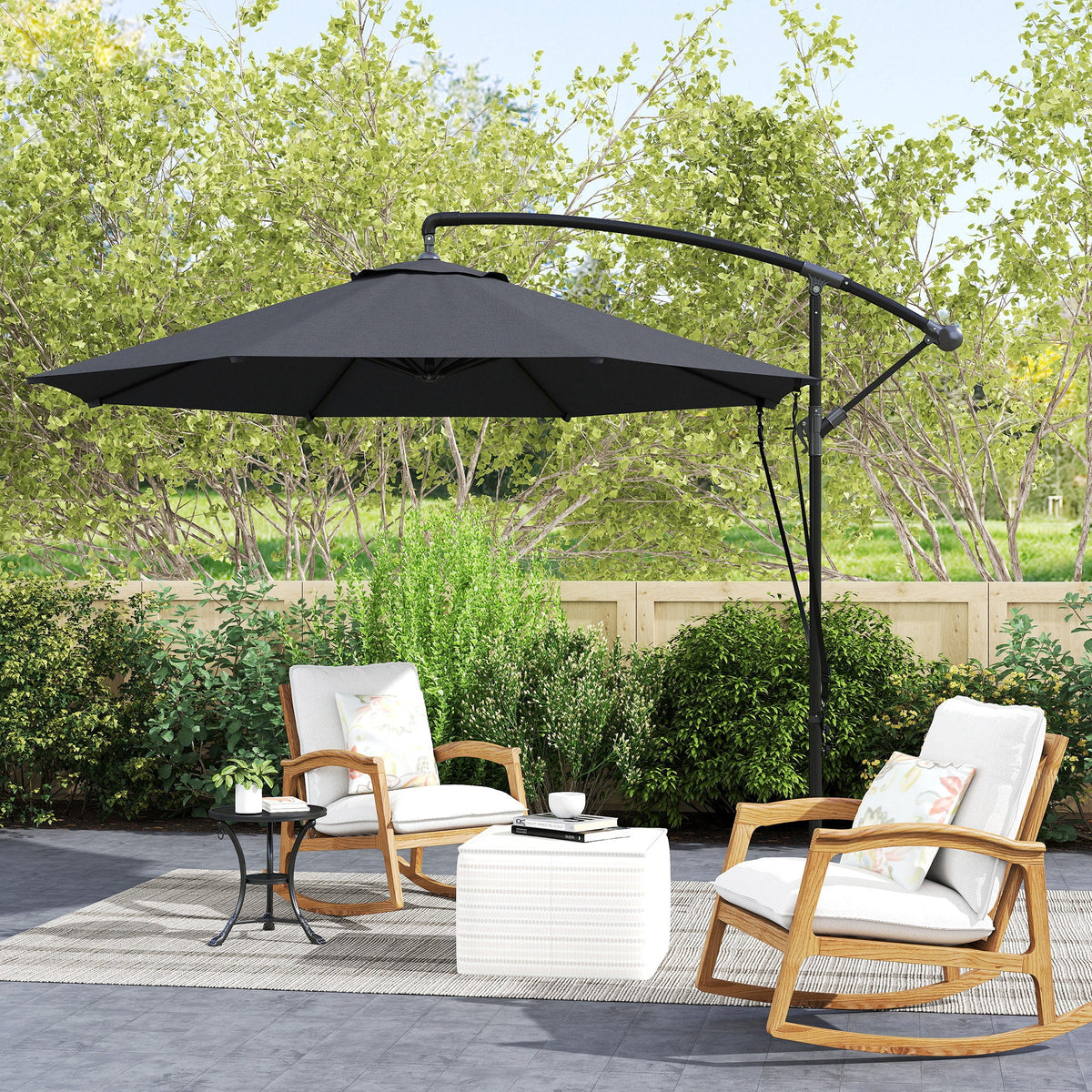 9.5FT Cantilever Patio Umbrella with Cover, 360° Rotation and Cross Base, Grey — product view 4