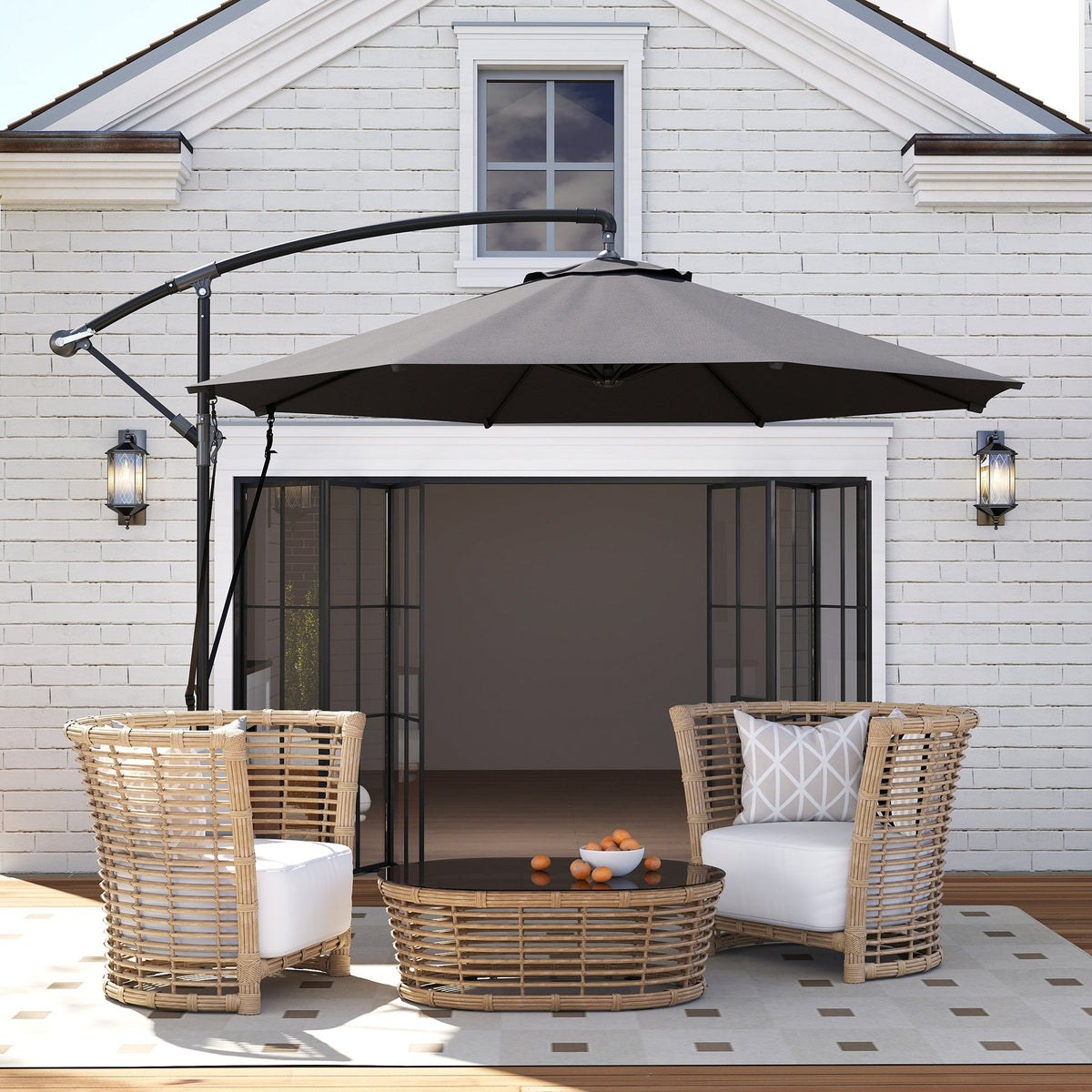 9.5FT Cantilever Patio Umbrella with Cover, 360° Rotation and Cross Base, Grey — product view 3