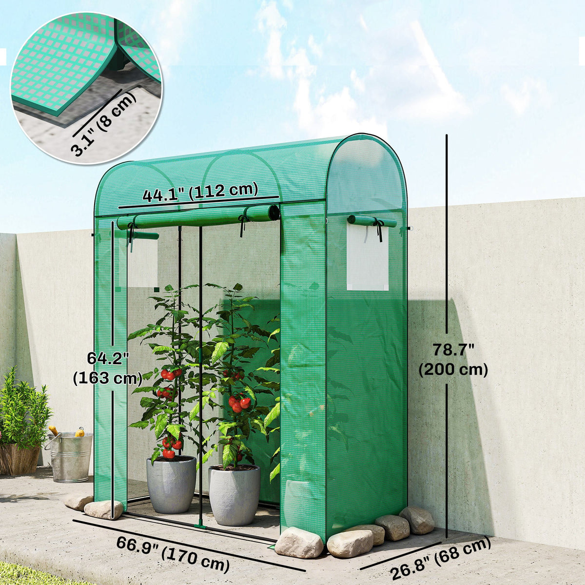 6' x 2' x 6.6' Mini Greenhouse with Roll-up Door, Green — product view 5