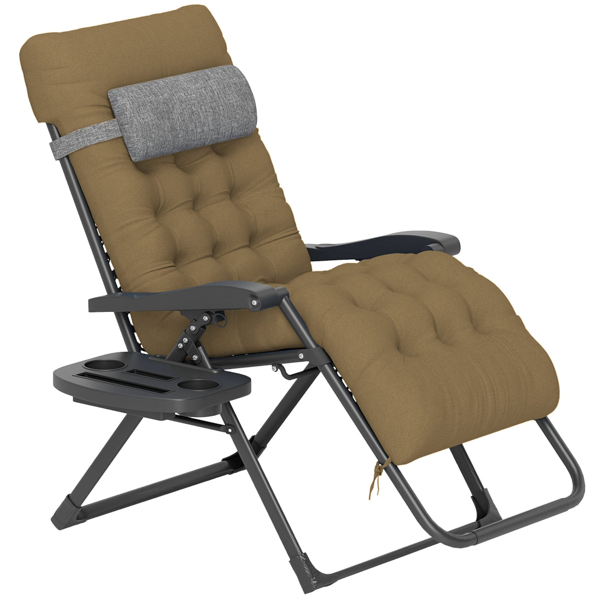 Padded Zero Gravity Chair with Cup Holder and Cushion, Light Khaki — product view 2