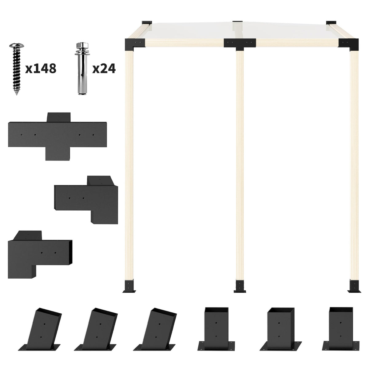 9 PCS Pergola Bracket Kit for 4" x 4" Lumber, Black — product view 2