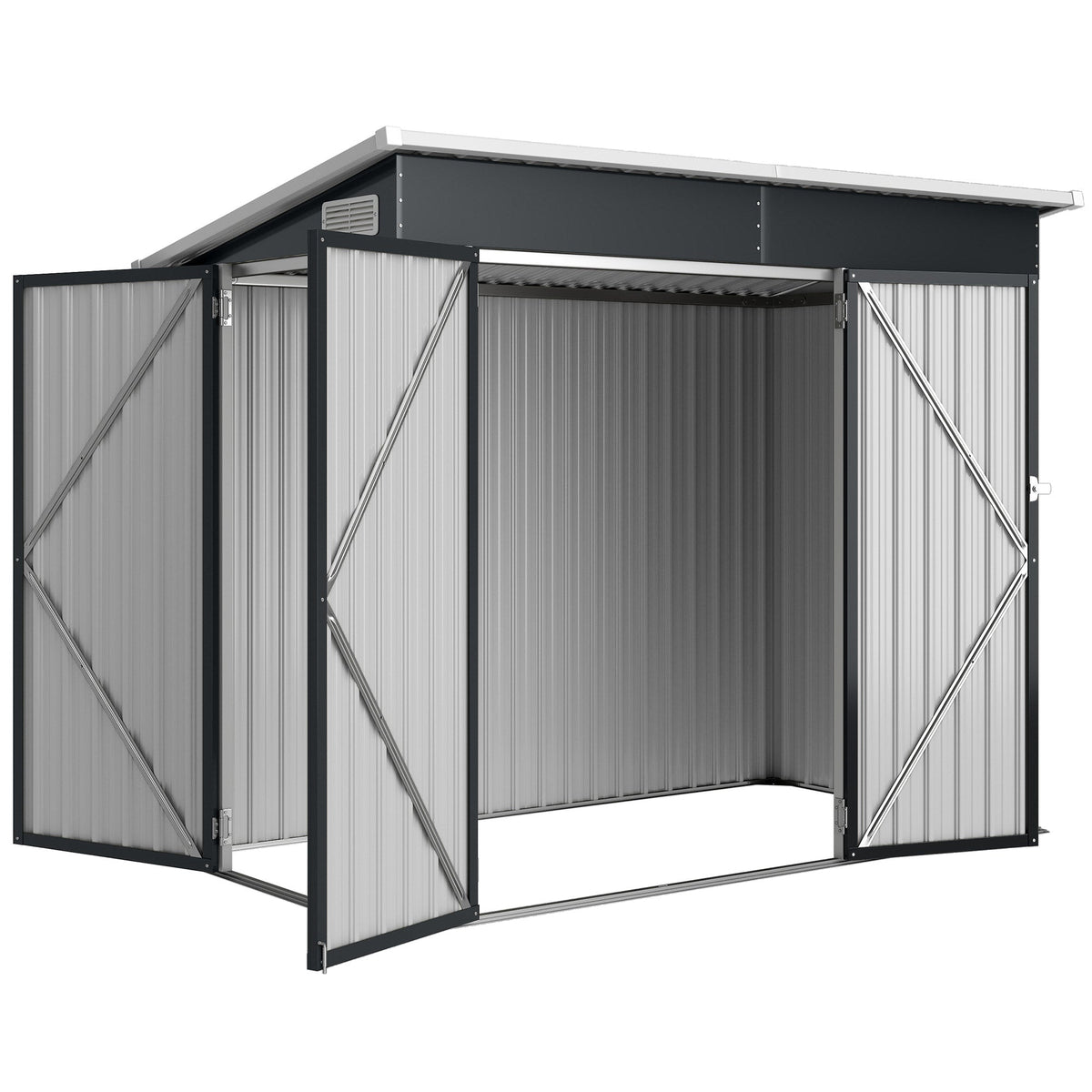 7.5' x 4.3' Metal Outdoor Storage Shed with Lockable Doors, Dark Grey — product view 2