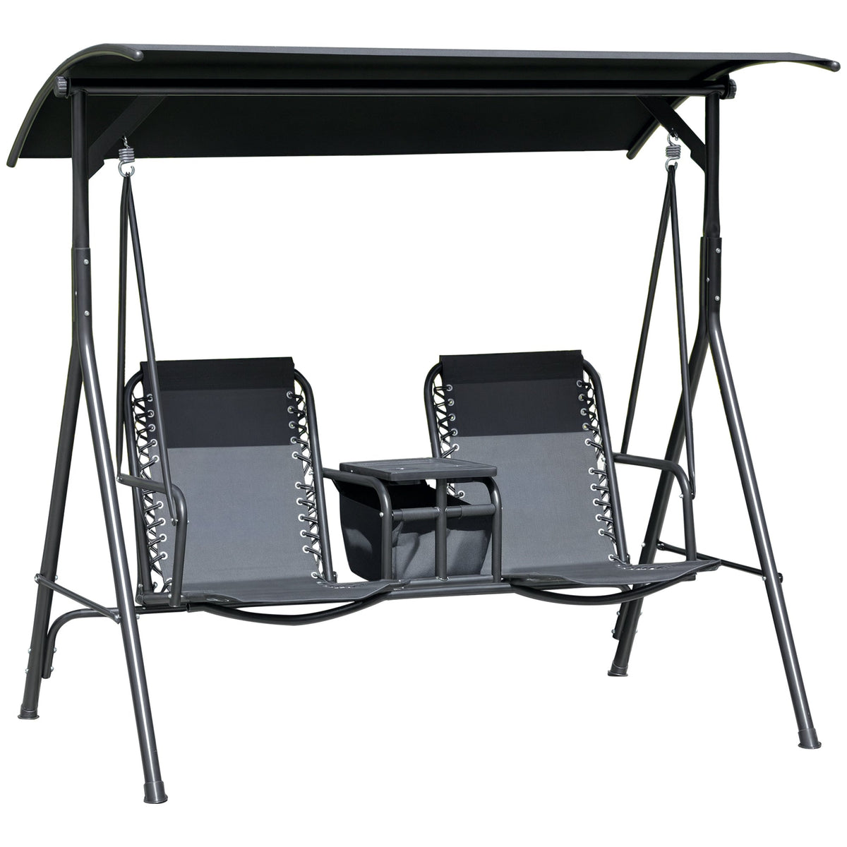 2 Person Porch Swing with Pivot Table, Cup Holder and Canopy, Black — product view 1
