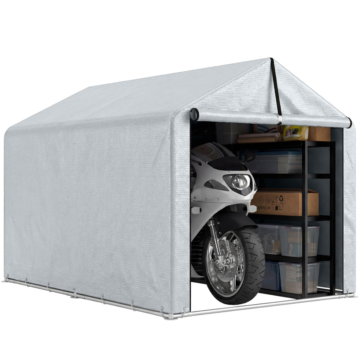 7' x 5' Portable Shed with Roll-up Zipper Door, Light Grey — product view 1