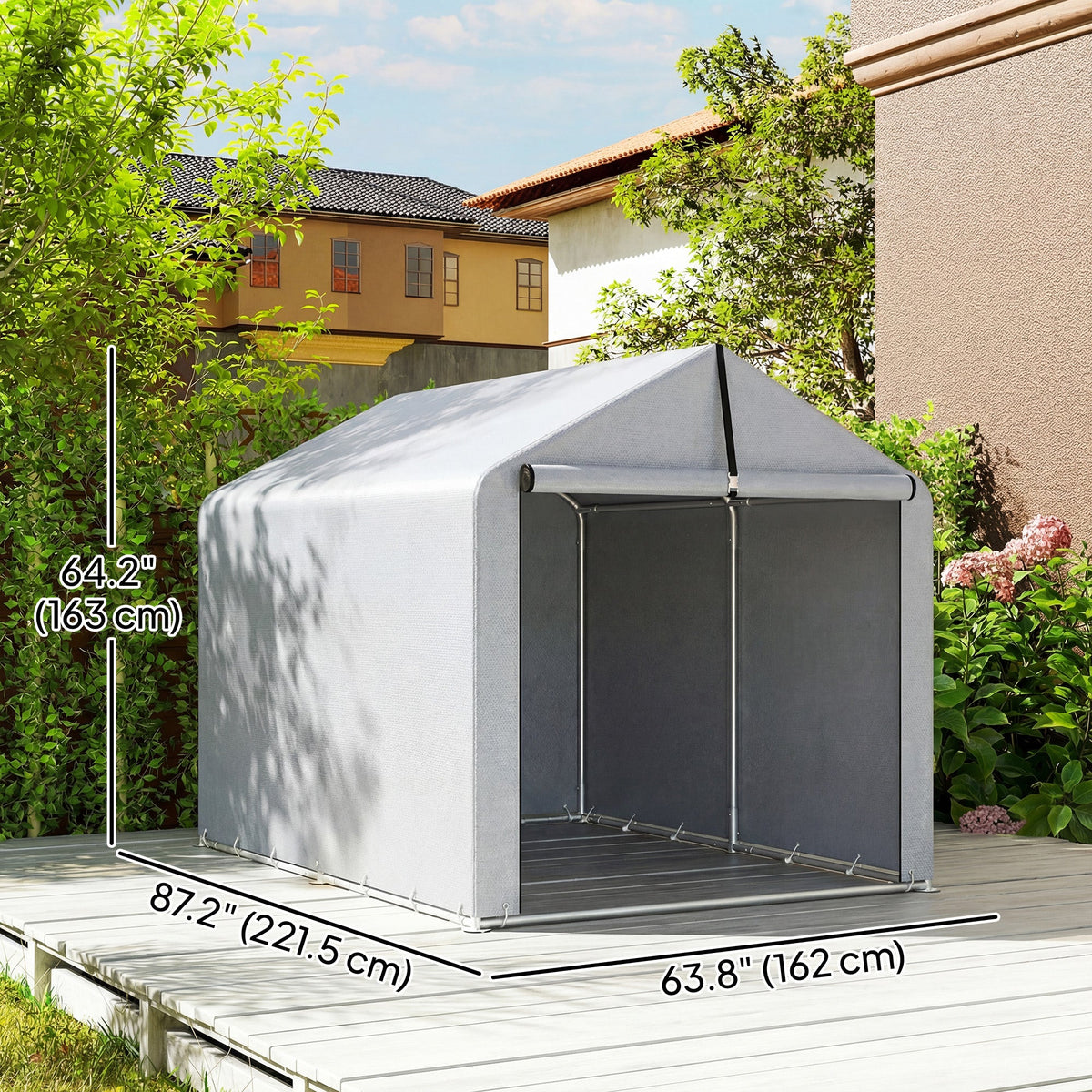 7' x 5' Portable Shed with Roll-up Zipper Door, Light Grey — product view 5