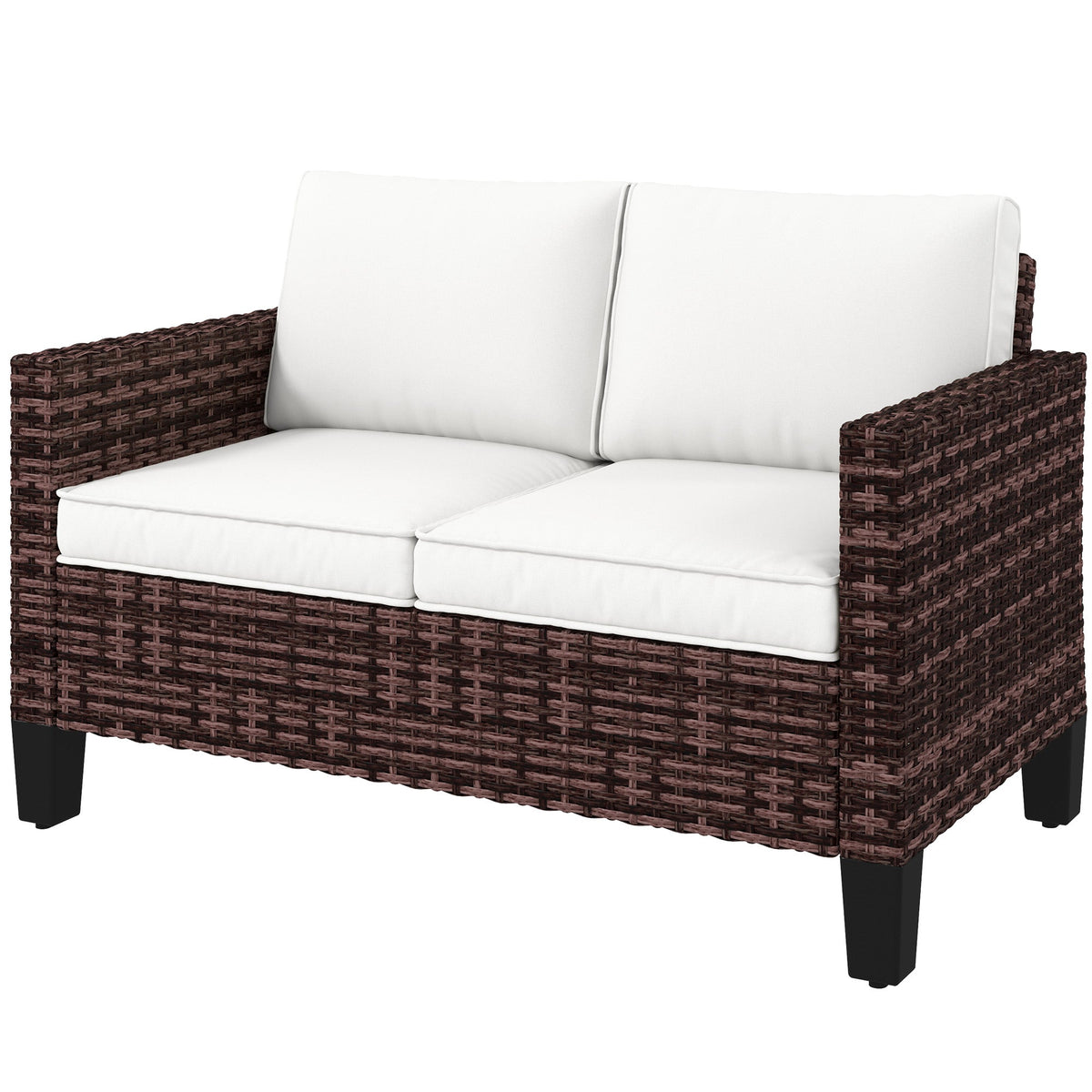 2 Seater Rattan Garden Sofa with Cushions & Armrests, Brown — product view 2