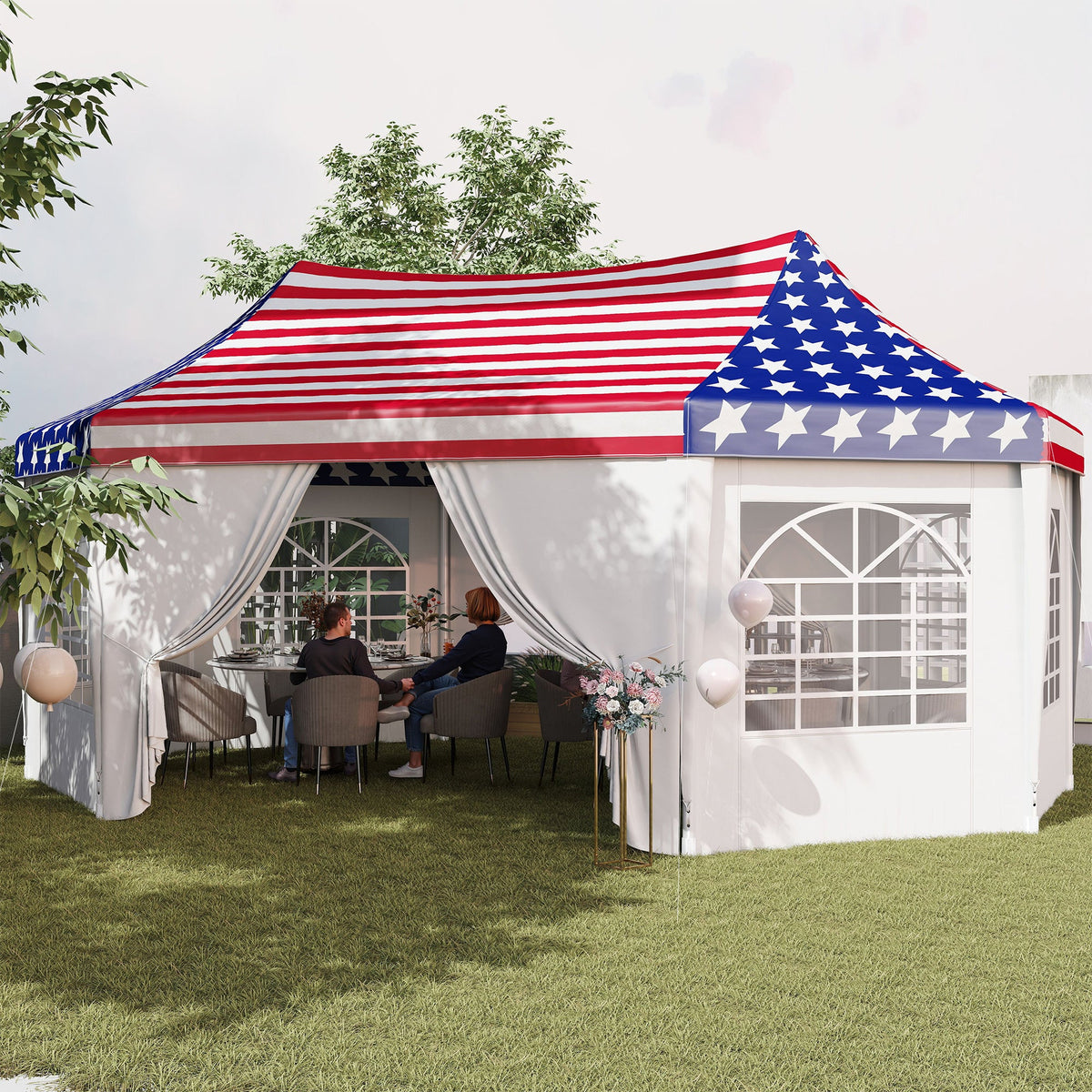 22.3' x 16.4' Party Tent with Sidewalls, American Flag — product view 4