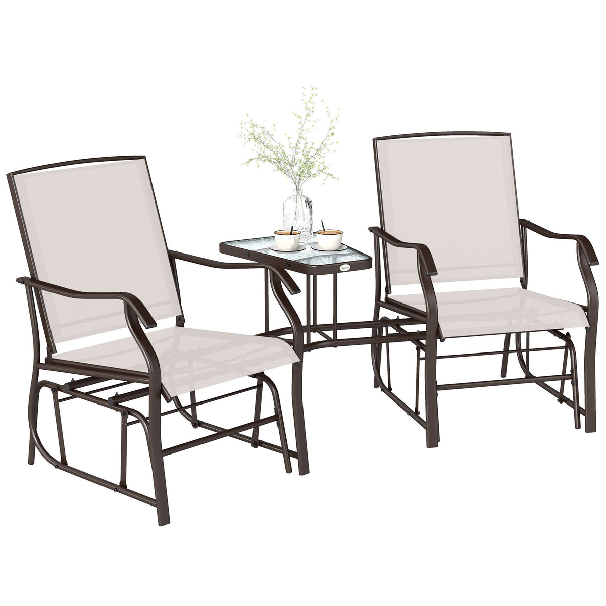 Outdoor Glider Chairs with Coffee Table for Backyard, Garden, and Porch, Beige — product view 1