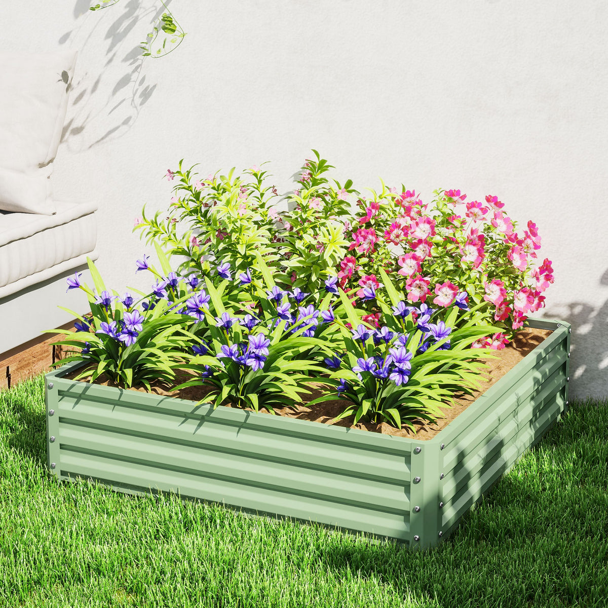 4' x 4' x 1' Galvanized Raised Garden Bed for Vegetables, Light Green — product view 4