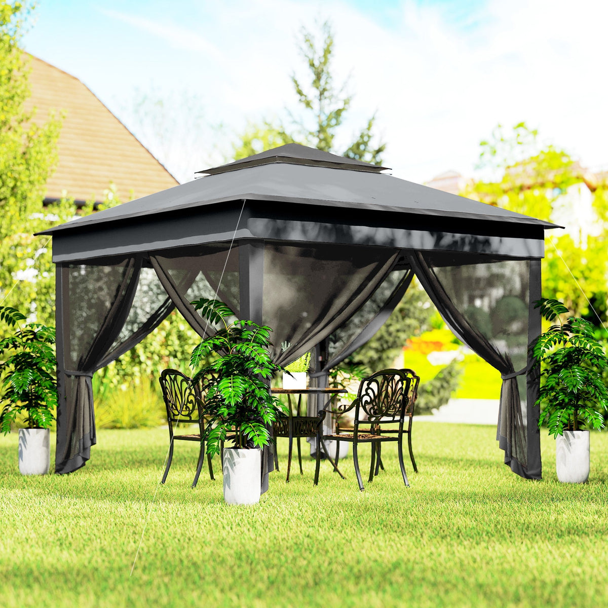 10.7 x 10.7ft Pop-Up Gazebo with Mesh Curtains & UV30 Roof, Dark Grey — product view 4