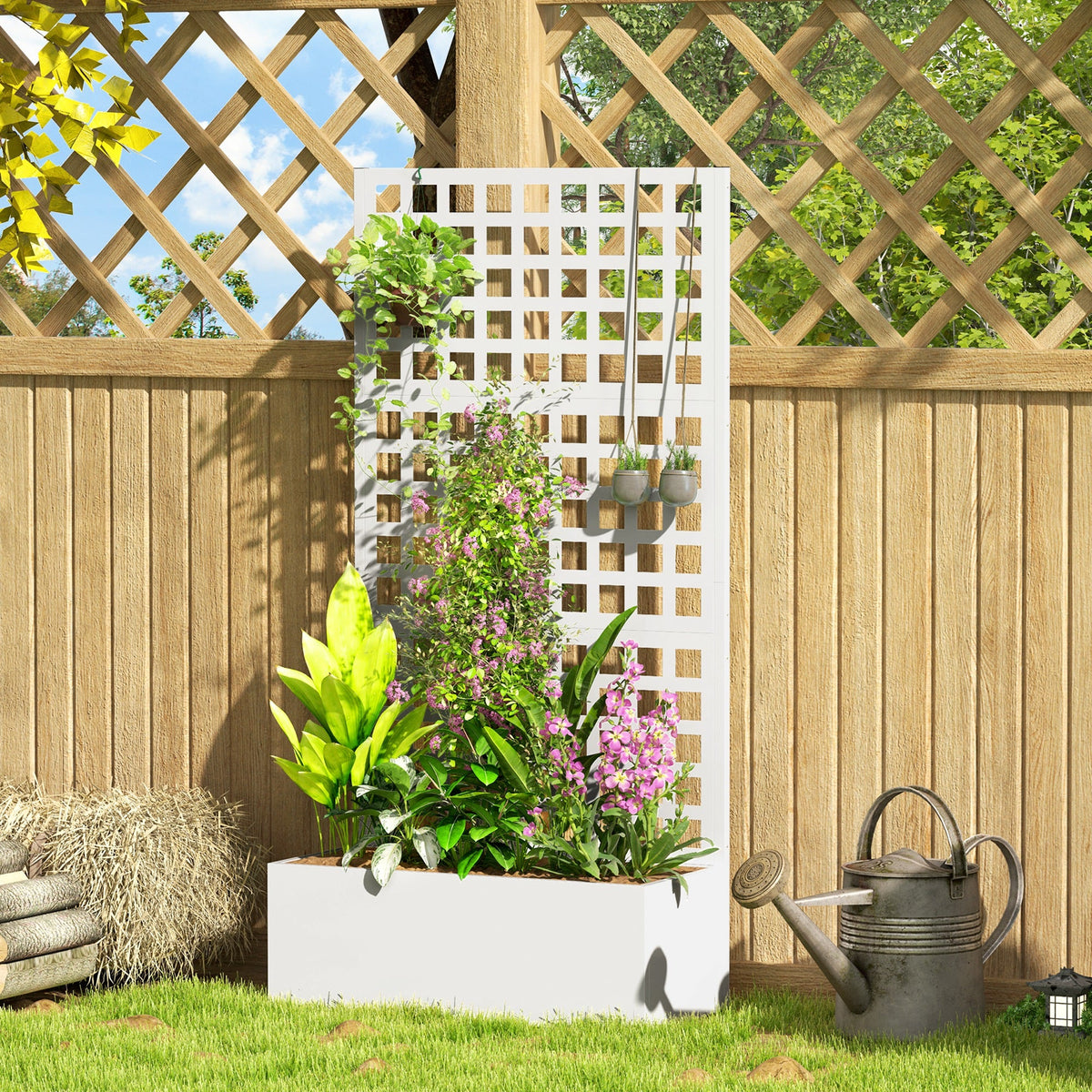 35" x 16" x 70" Raised Garden Bed with Trellis and Privacy Screen, White — product view 4